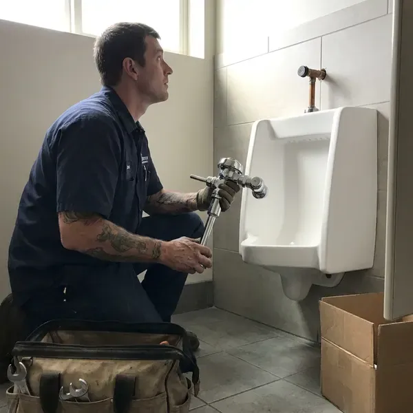 GNV Plumbing technician providing urinal installation in Wilmington, DE